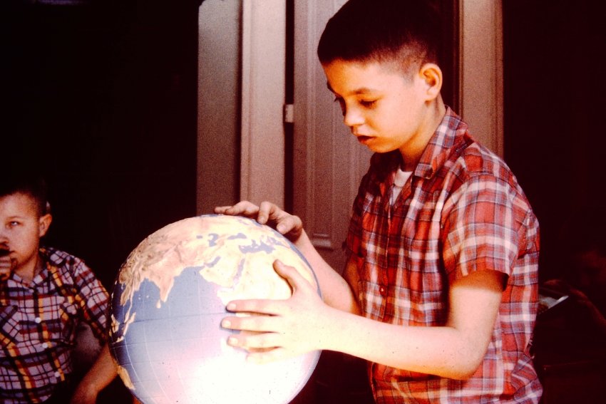 Boy with tactile globe-30