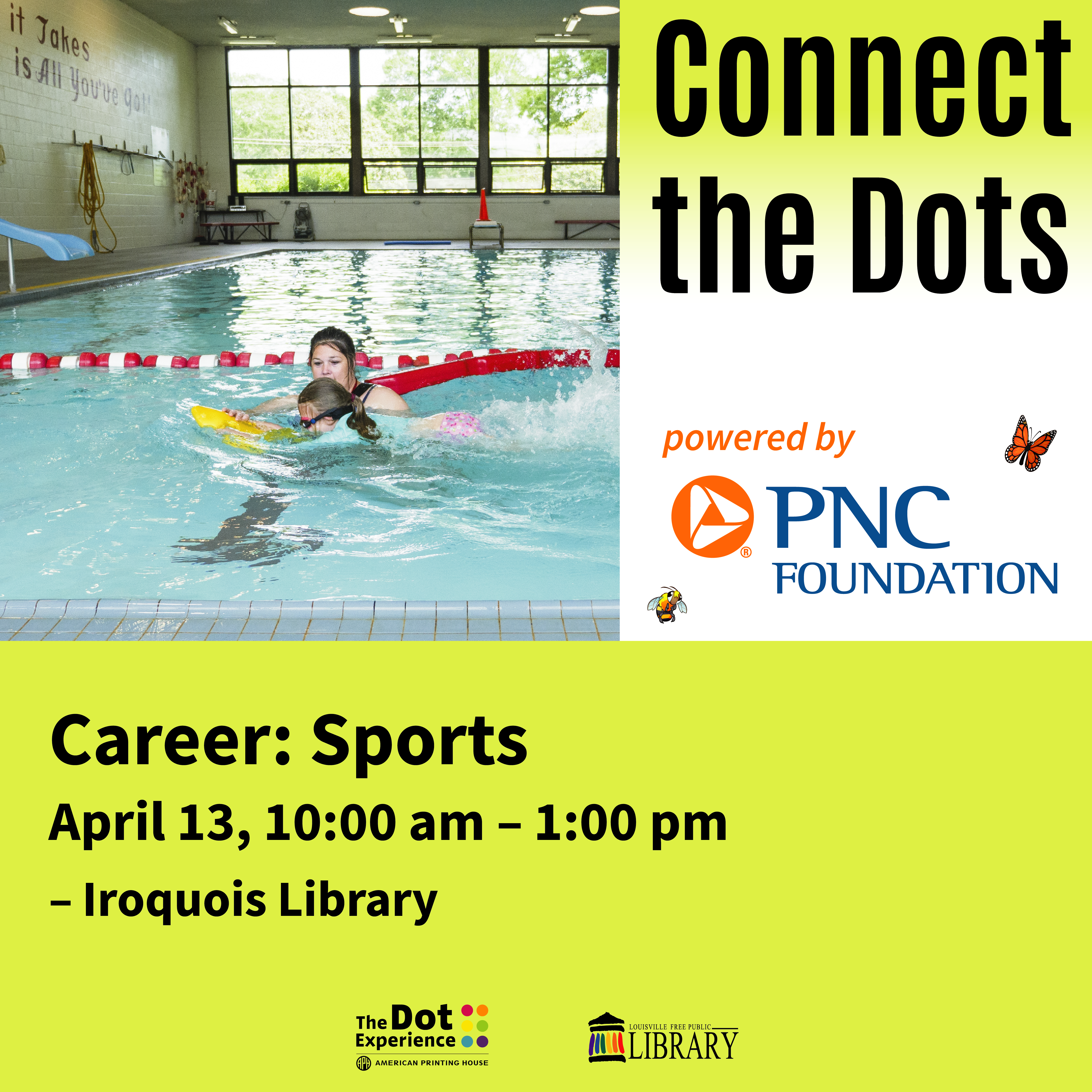 Connect the Dots Graphic Career: Sports on April 13th 2024 10am-1pm at Iroquois Library